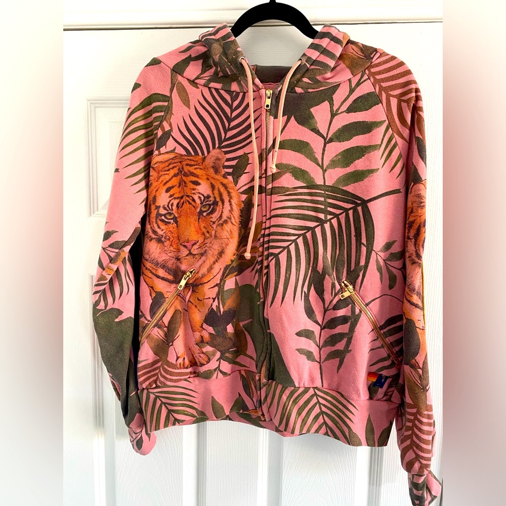 Aviator nation pink tiger zip up hoodie size Small